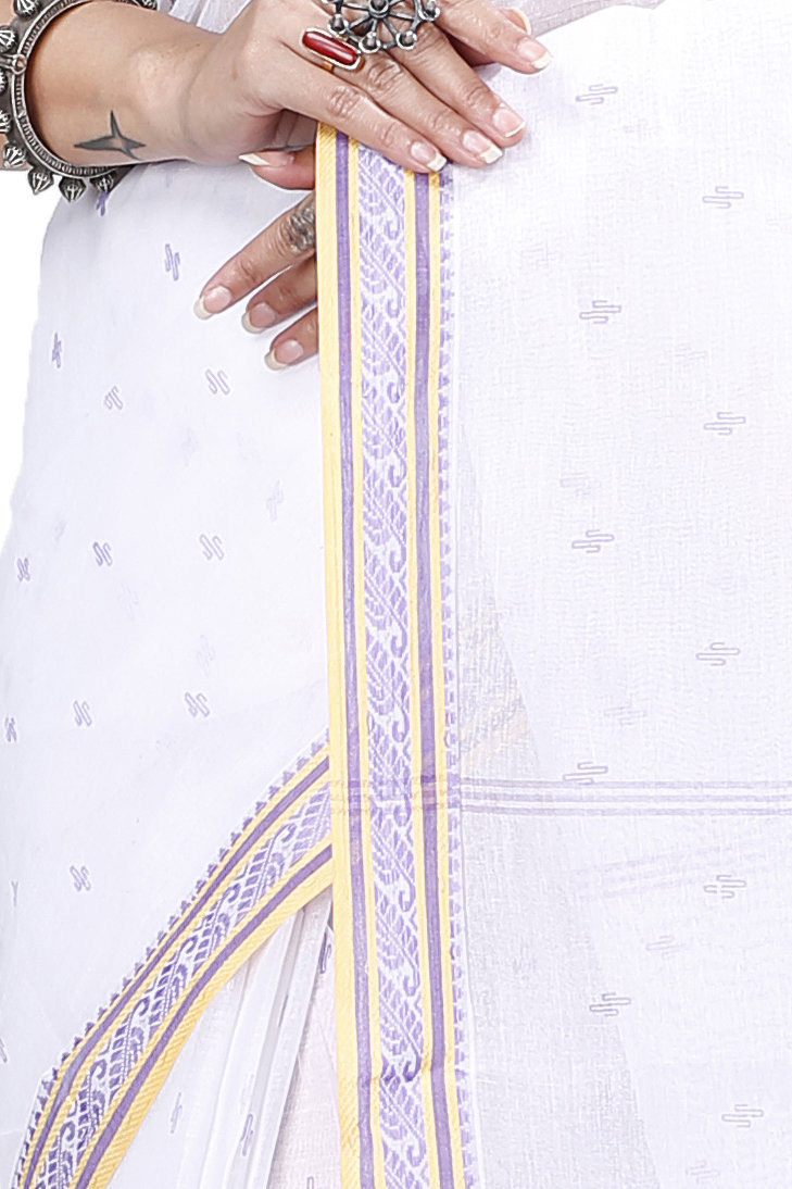 White Brown Pure Cotton Regina Tant Saree (986)